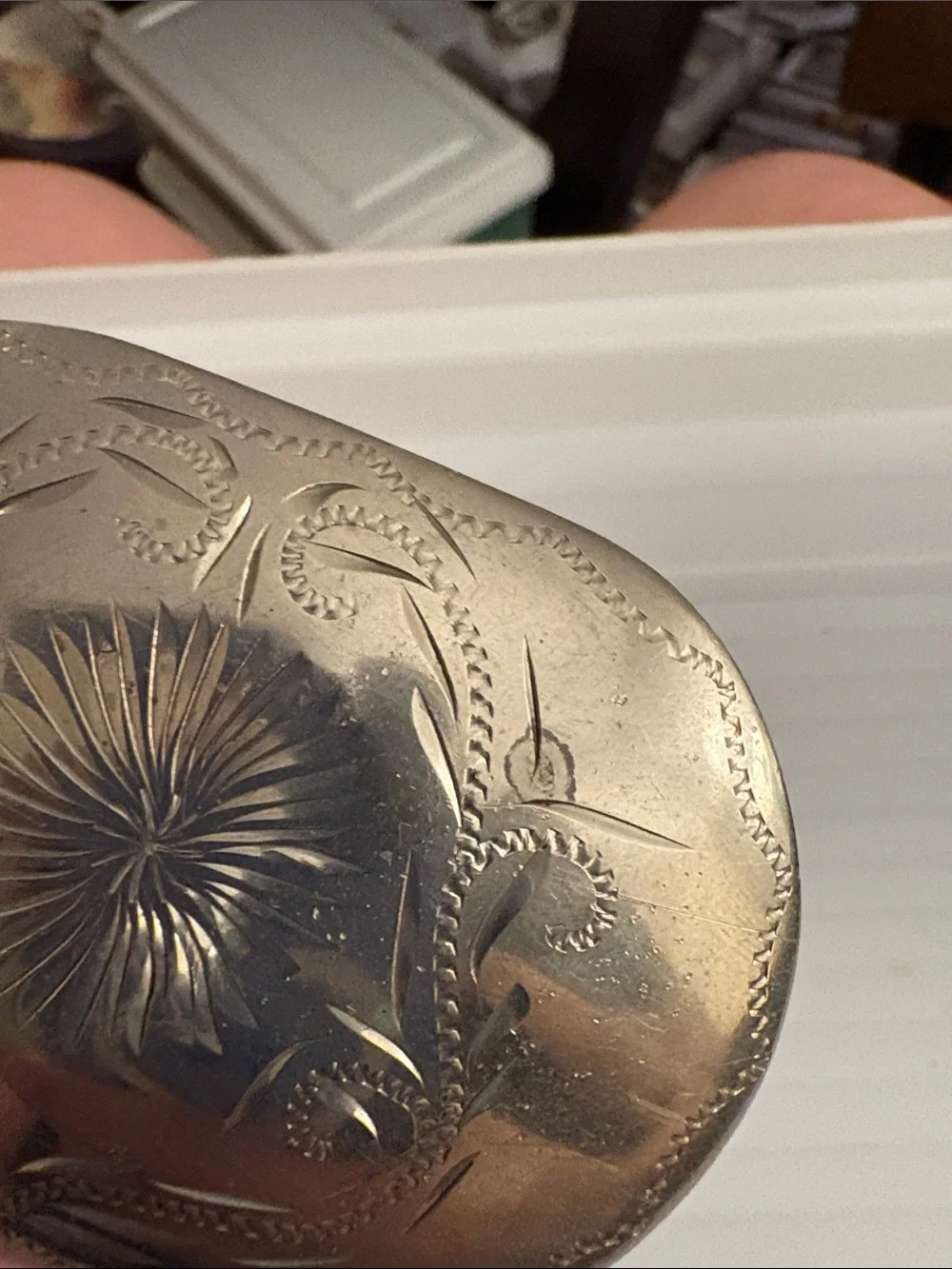 Vintage R&B Colorado German Silver Belt Buckle Hand Engraved Western Starburst